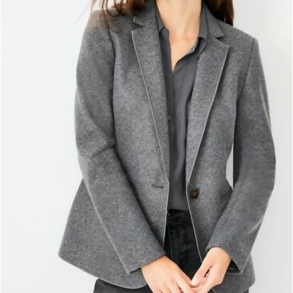 Ann Taylor Blazer Women's 8 Grey Hutton Brushed Knit Wool Blend Single Button - Picture 1 of 6